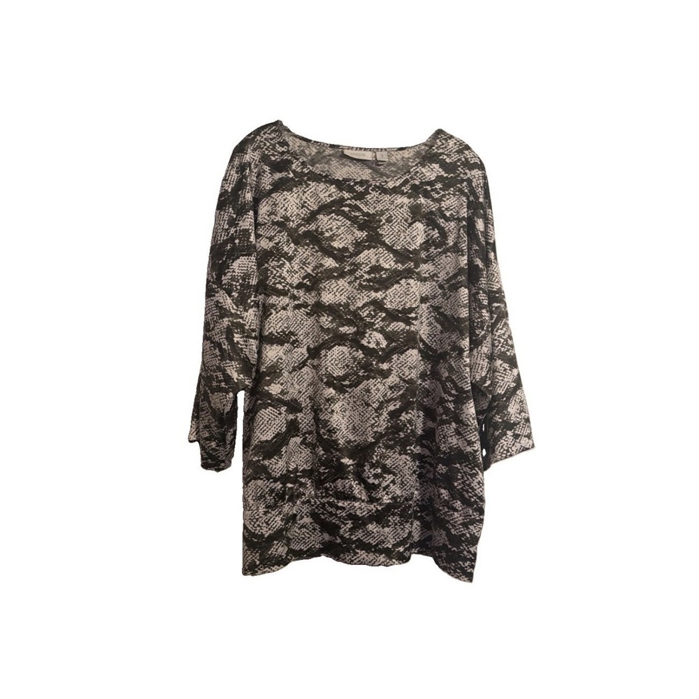 CHICO'S Size 3 16 18 XL Blouse Shirt Top Black Ivory Animal Print Stretch